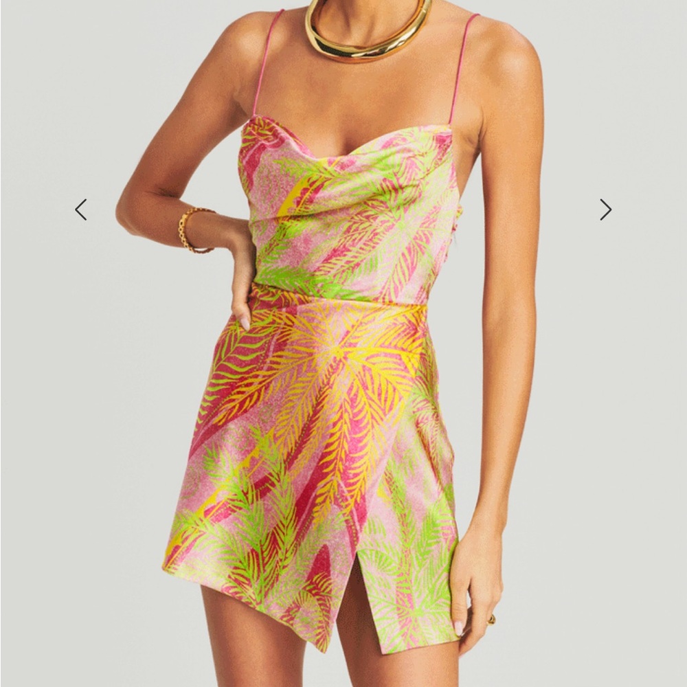 Retrofete Ariella Tropical Palm Silk Mini Dress